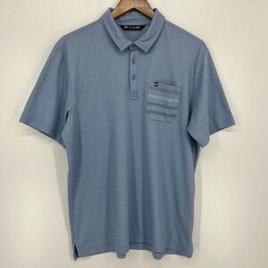 Travis Mathew Polo Shirt Men's L Blue Solid Collared Pocket Golf Short Sleeve